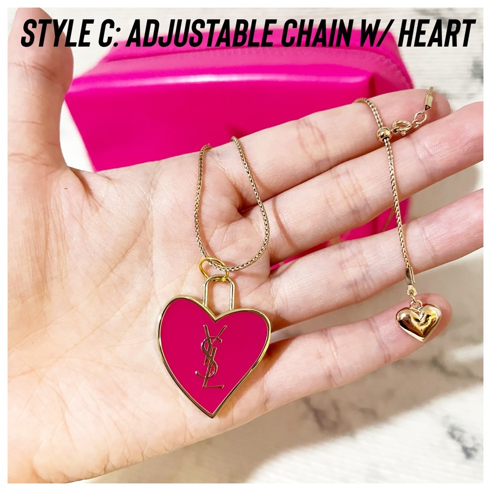 YSL Beauty Pink Heart Necklace & Pouch (Pendant is the Zipper Pull) - Picture 9 of 17